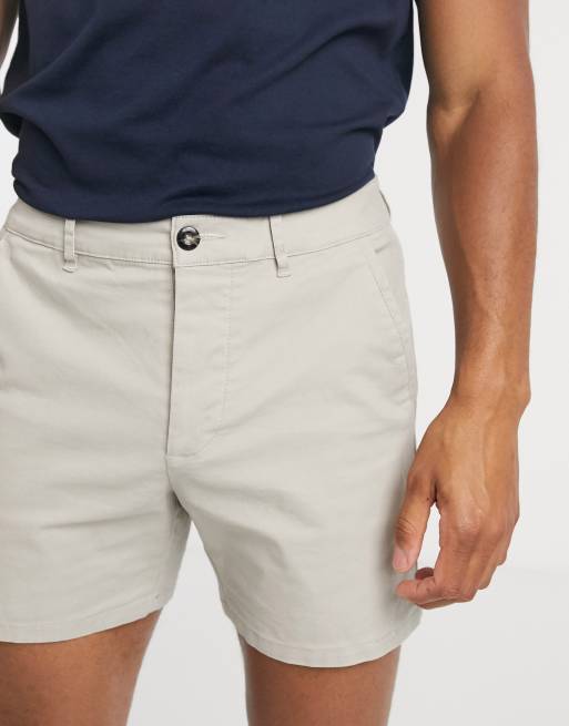 ASOS DESIGN skinny chino shorter shorts in beige