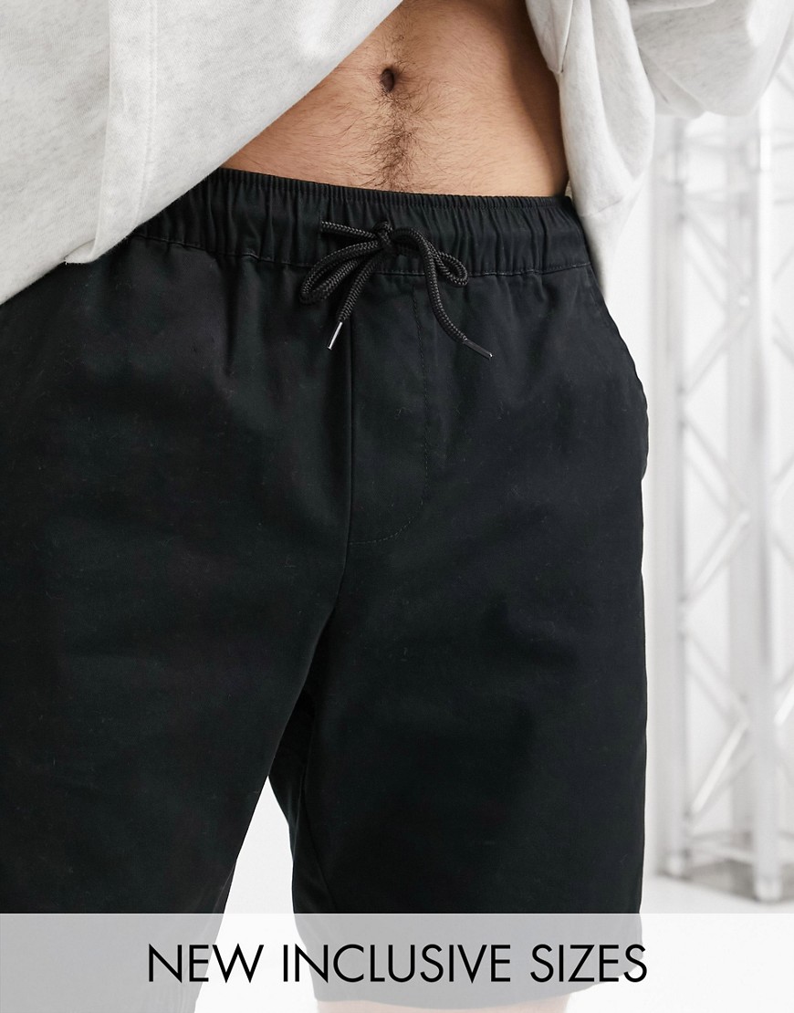 Asos Design Skinny Super Short Chino Shorts With Elasticized Waist In Black