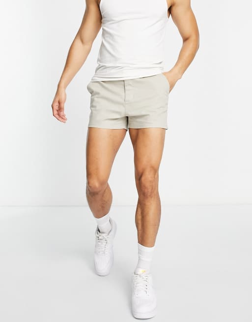 ASOS DESIGN skinny chino shorts in shorter length in grey