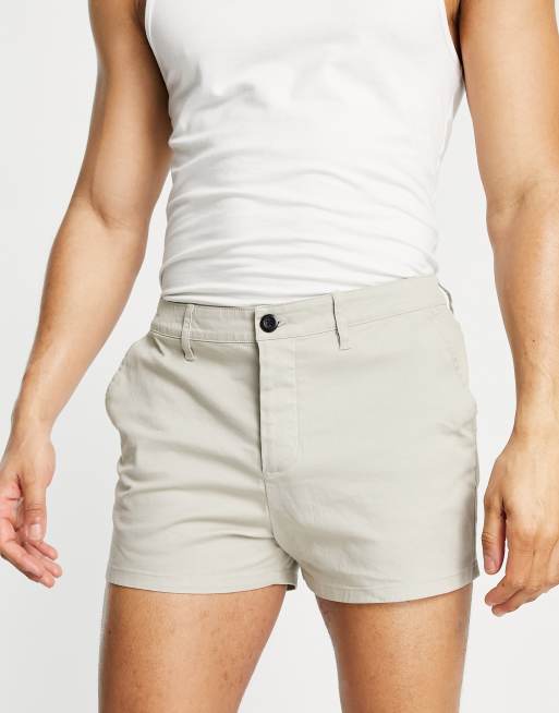 ASOS DESIGN skinny chino shorts in shorter length in grey