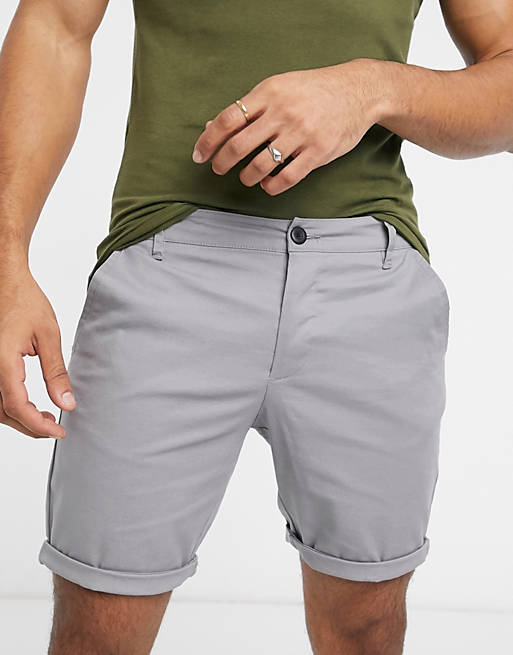 ASOS DESIGN skinny chino shorts in light grey