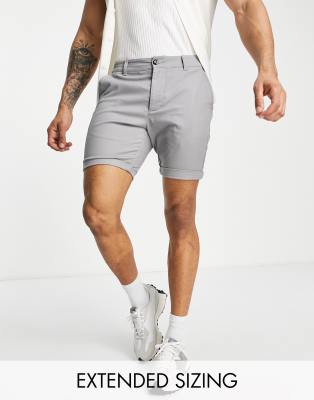 ASOS DESIGN skinny chino shorts in mid length in light grey