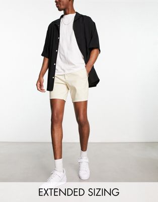 ASOS DESIGN skinny chino shorts in mid length in beige  - ASOS Price Checker