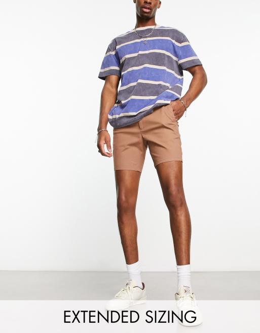 ASOS DESIGN pleated chino shorts in mid length in khaki