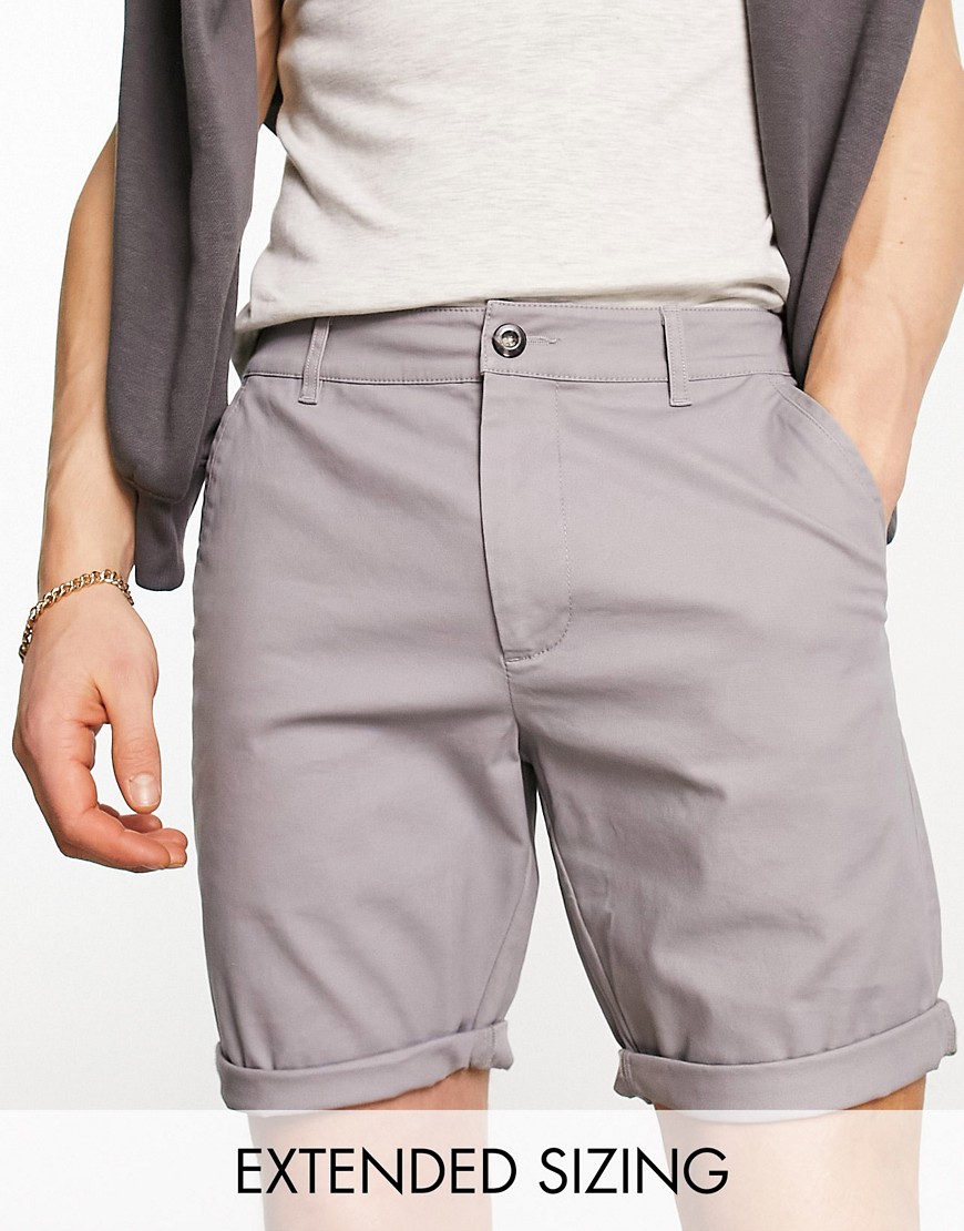 Shop Asos Design Skinny Chino Shorts In Mid Length In Light Gray