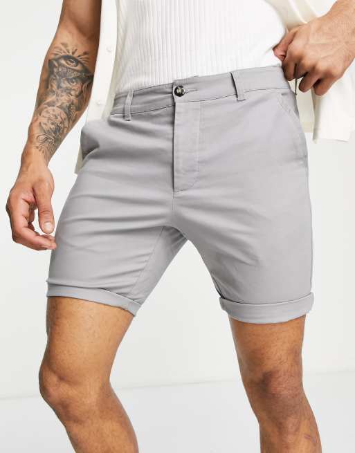 ASOS DESIGN chino shorts in extreme shorter length in grey