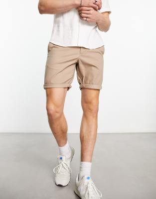 ASOS DESIGN skinny chino shorts in mid length in stone-Neutral