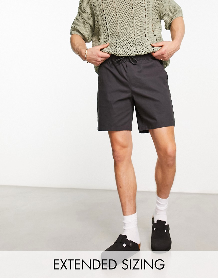 ASOS DESIGN skinny chino shorts in mid length in washed black-Grey