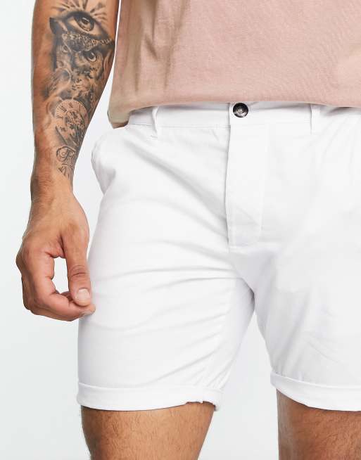 ASOS DESIGN slim shorts in mid length in ecru