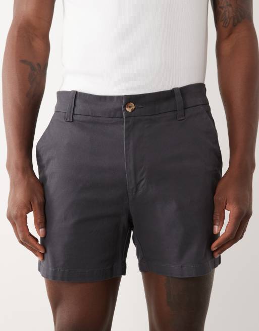 ASOS DESIGN skinny chino shorts in short length in charcoal, 4 of 5