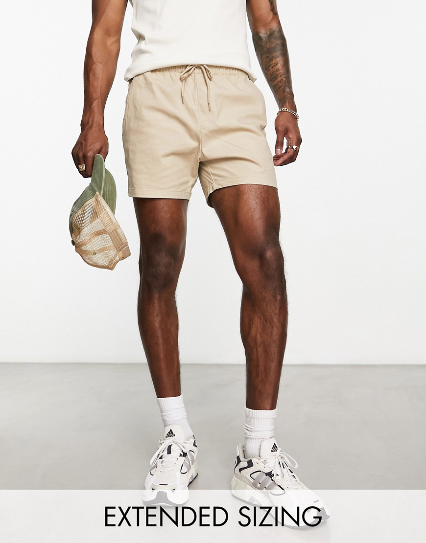 Asos Design Skinny Chino Shorts In Shorter Length In Beige-neutral