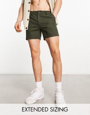 ASOS DESIGN skinny chino shorts in shorter length in dark khaki - KHAKI - ASOS Price Checker