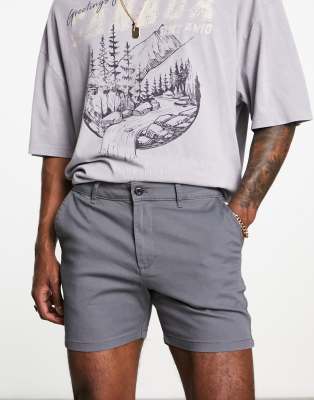 Asos Design Skinny Chino Shorts In Shorter Length In Gray