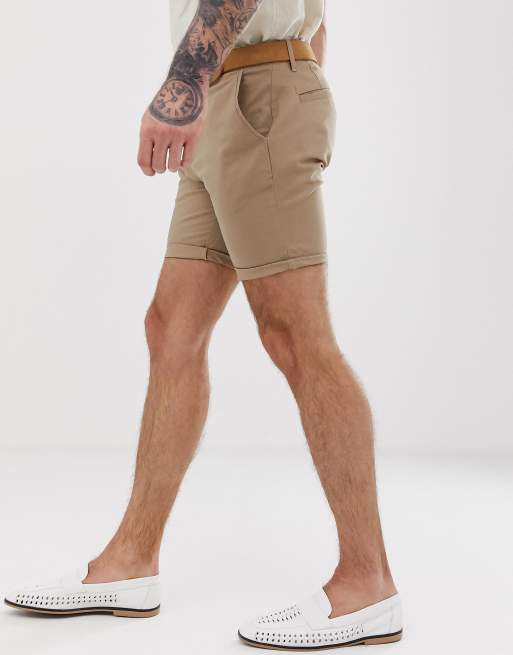 ASOS DESIGN skinny chino shorts in stone