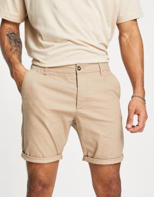 Asos Design Skinny Chino Shorts In Stone-neutral In Neutral