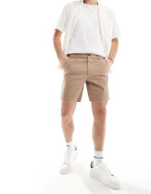 ASOS DESIGN skinny chino shorts in stone-Neutral