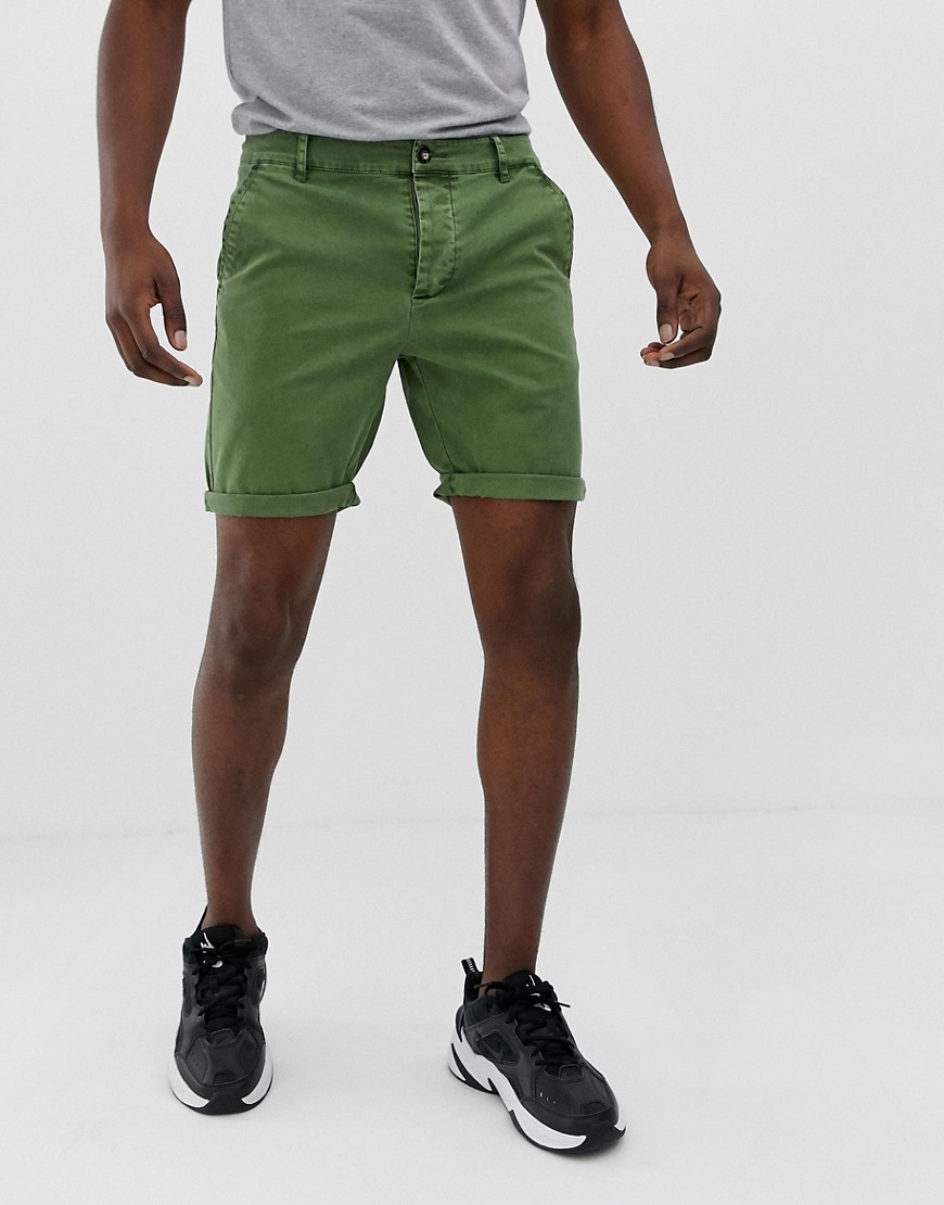 ASOS DESIGN skinny chino shorts in washed green