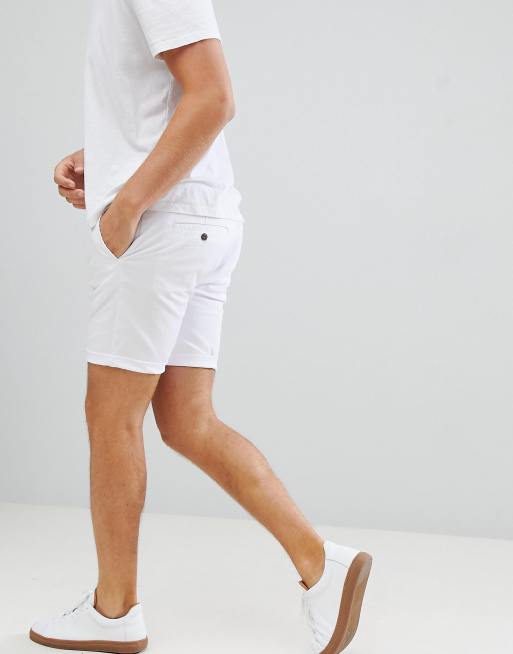 Mens skinny white chino hot sale shorts