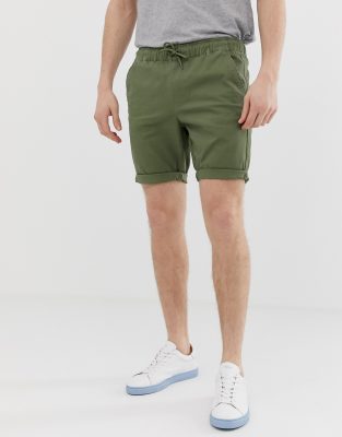 elastic waist khaki shorts