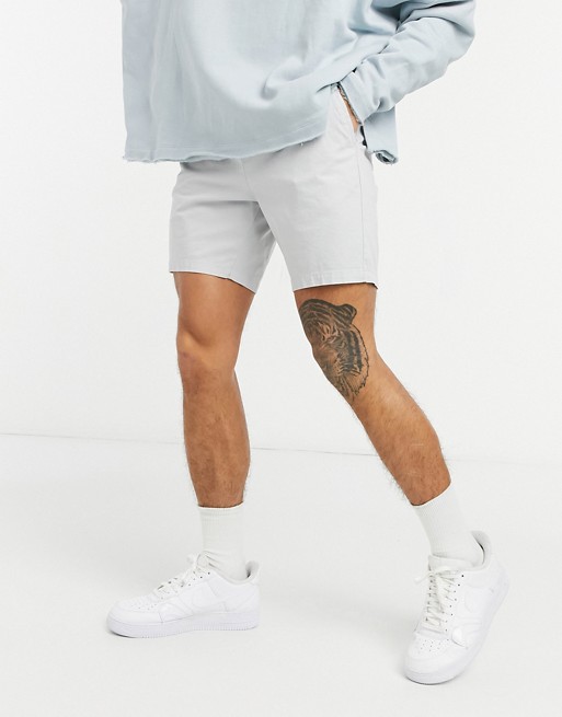 ASOS DESIGN skinny chino shorts with elasticated waist in light grey