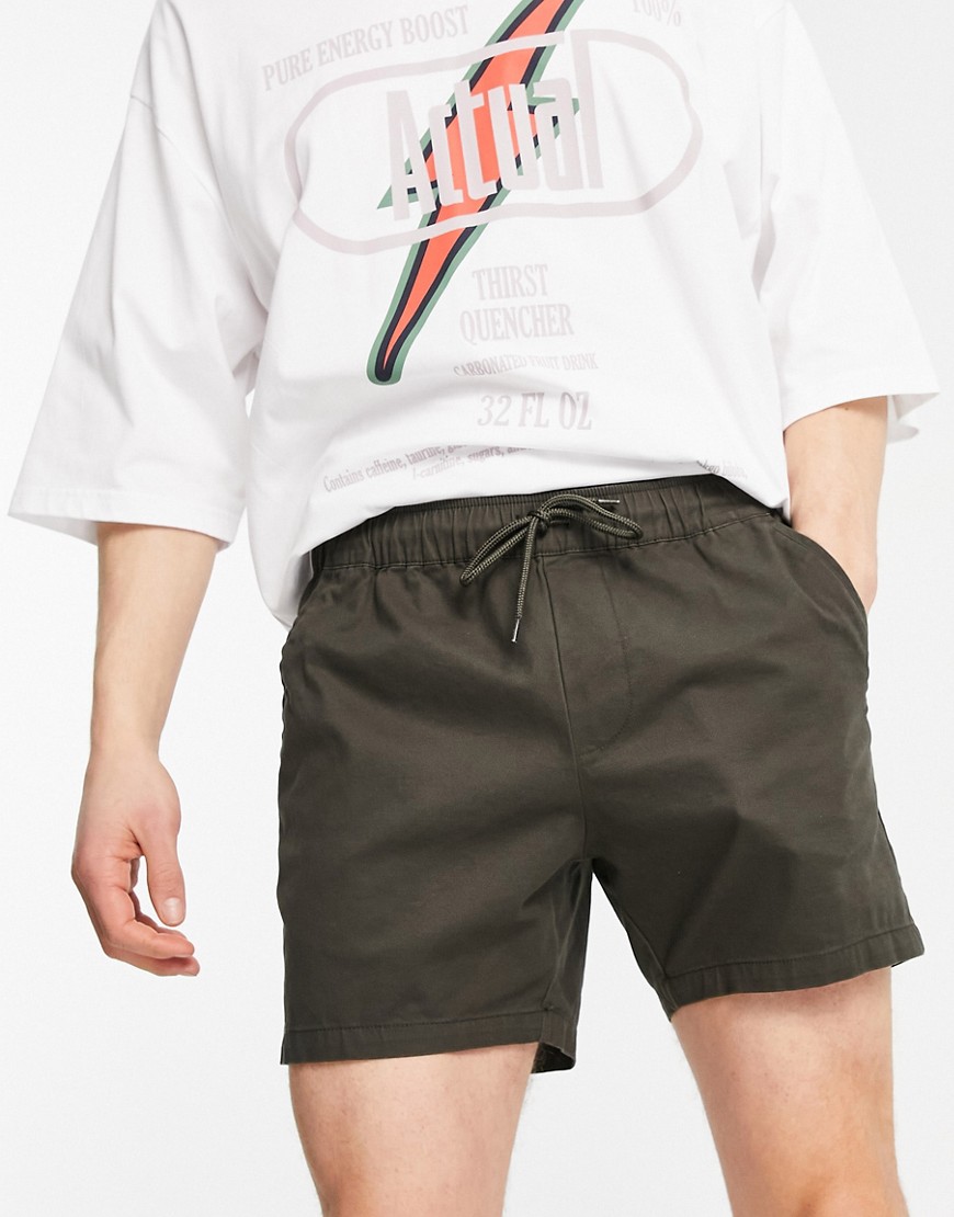 ASOS DESIGN skinny chino shorts with elasticized waist in khaki-Green