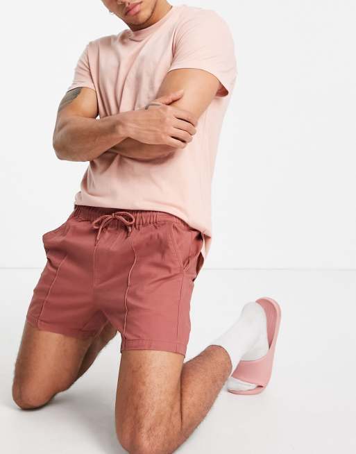 ASOS DESIGN skinny chino shorts with pin tuck in red