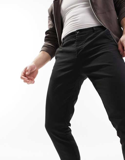 ASOS DESIGN slim chinos with elastic waist in black