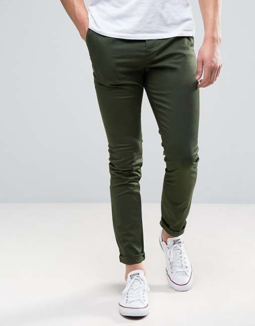 ASOS DESIGN skinny chinos in dark khaki ASOS Super Skinny Chinos In Dark Khaki
