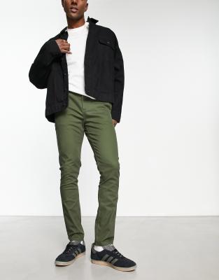 skinny chinos in khaki-Green