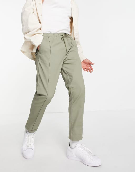 ASOS DESIGN - Skinny chino's met elastische taille en plat gestikte plooitjes in licht kaki