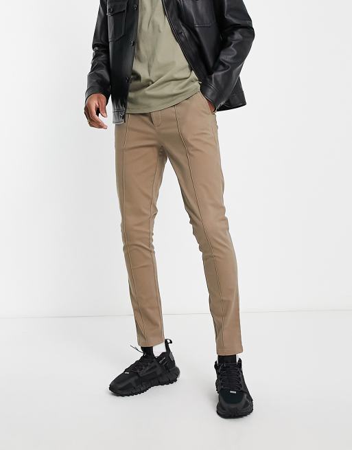 ASOS DESIGN - Skinny chino's met platgestikte plooitjes in lichtbruin