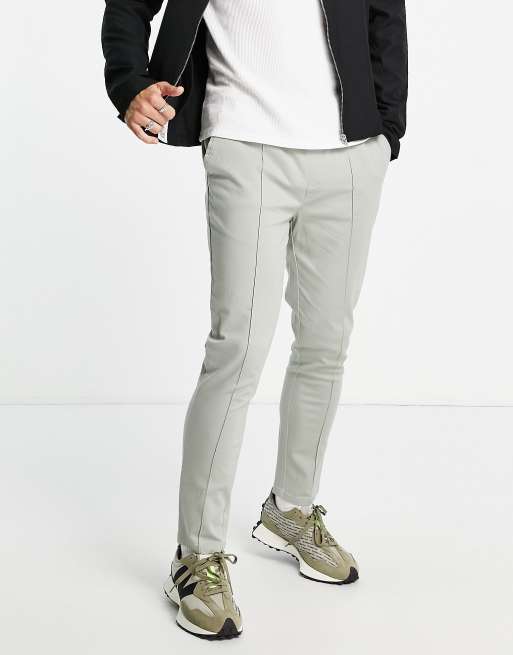 ASOS DESIGN - Skinny chino's met plooitjes en elastische taille in grijs