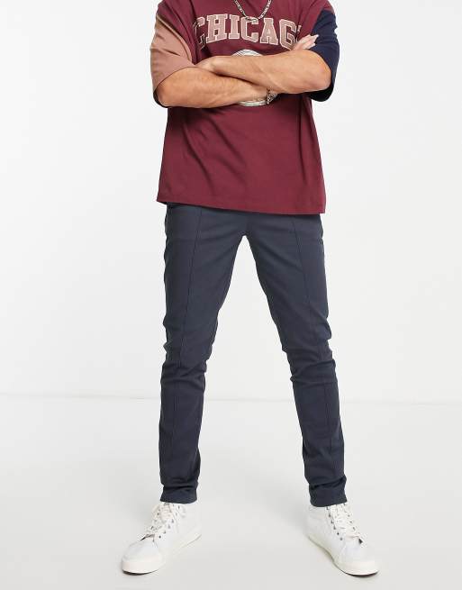 ASOS DESIGN - Skinny chino's met plooitjes in marineblauw