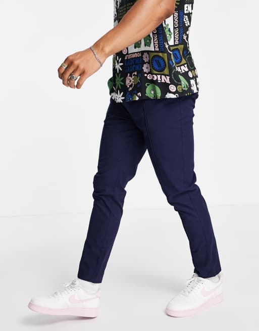 ASOS DESIGN - Skinny chino's met plooitjes in marineblauw