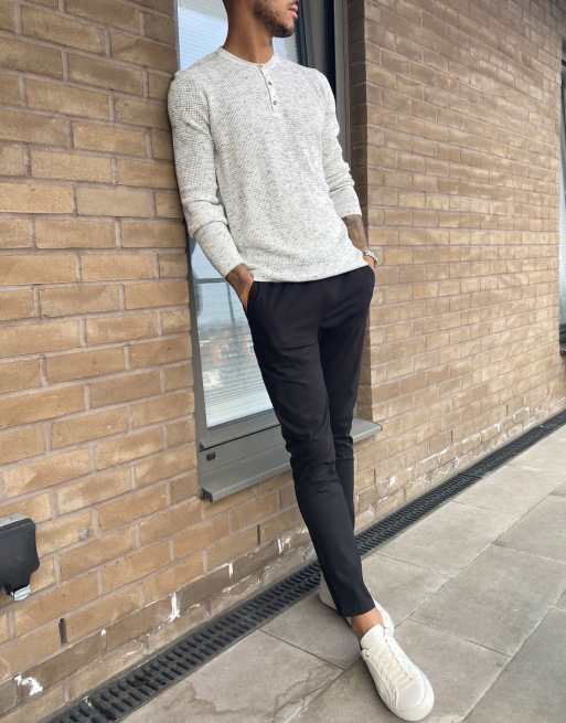 ASOS DESIGN skinny chinos with elastic waist in black | ASOS