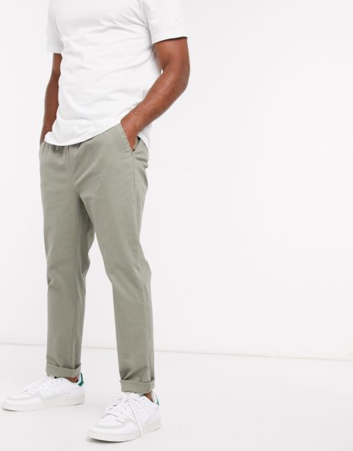 ASOS DESIGN skinny chinos with elastic waist in khaki