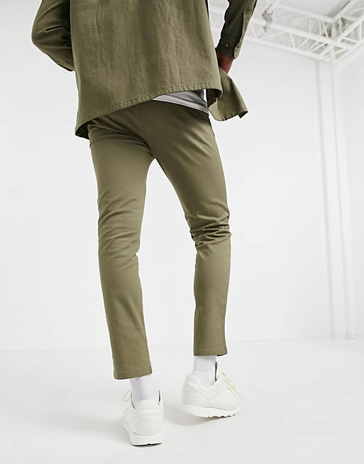 Men skinny chinos with elastic waist in light green 