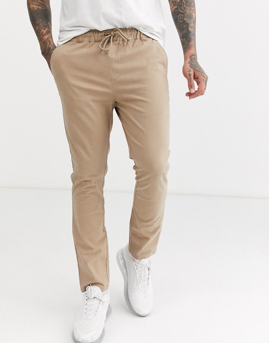 Asos Design Skinny Chinos With Elastic Waist In Stone