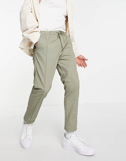ASOS DESIGN skinny chinos with elasticated waist and pin tuck in light khaki