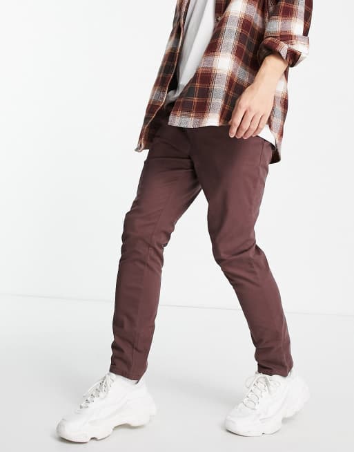 ASOS DESIGN skinny chinos with elasticated waist in brown