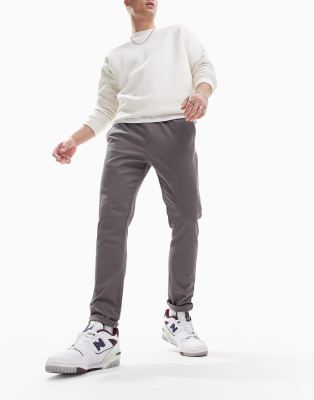 Asos Design Skinny Chinos With Elasticated Waist In Gray