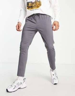 Asos Design Skinny Chinos With Elasticated Waist In Gray In Gray
