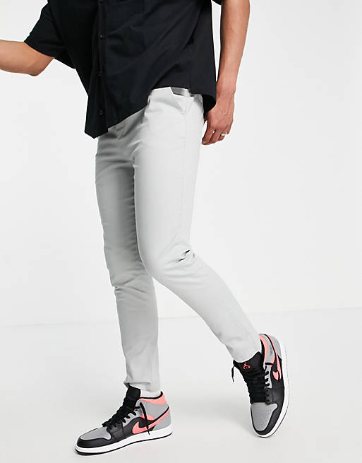 ASOS DESIGN skinny chinos with elasticated waist in light grey