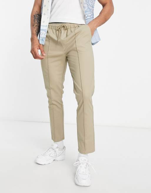 ASOS DESIGN skinny chinos with pin tucks and elasticated waist in