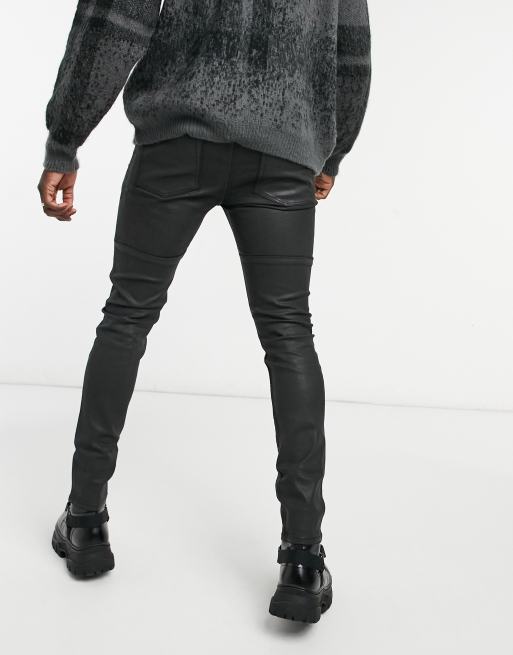 ASOS DESIGN skinny coated jeans in black with seam details