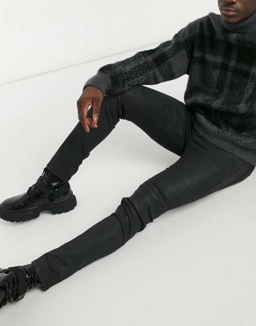 ASOS DESIGN skinny jeans with coated denim in black with biker