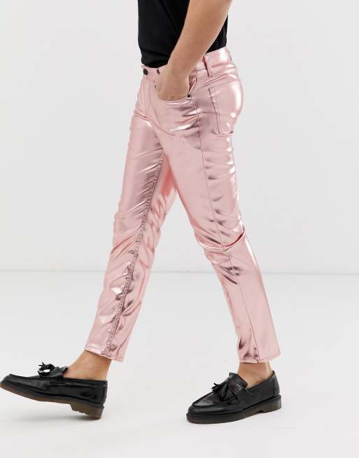 Pink cheap coated jeans