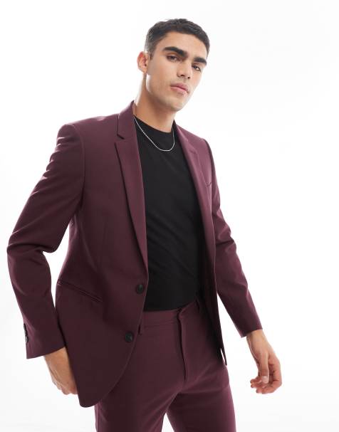 ASOS DESIGN skinny colbert in wijnrood - view 1