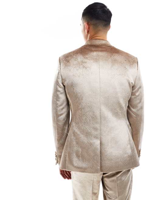 ASOS DESIGN - Skinny colbert met brede revers van fluweel met reliëf in goud, 4 van 5