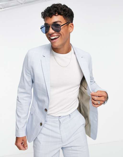 ASOS Design - Skinny colbert met grote ruit in lichtblauw
